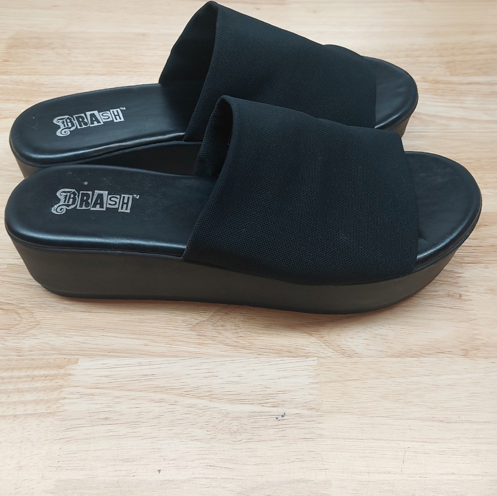 Womens Y2K black chunky platform slip on Sandals black size 9